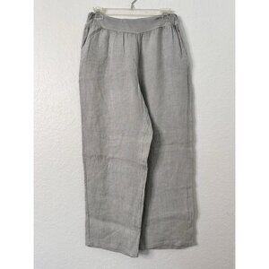Tempo Paris Womens Pants Size M Silver 100% Linen Pull On Classic Casual Beachy